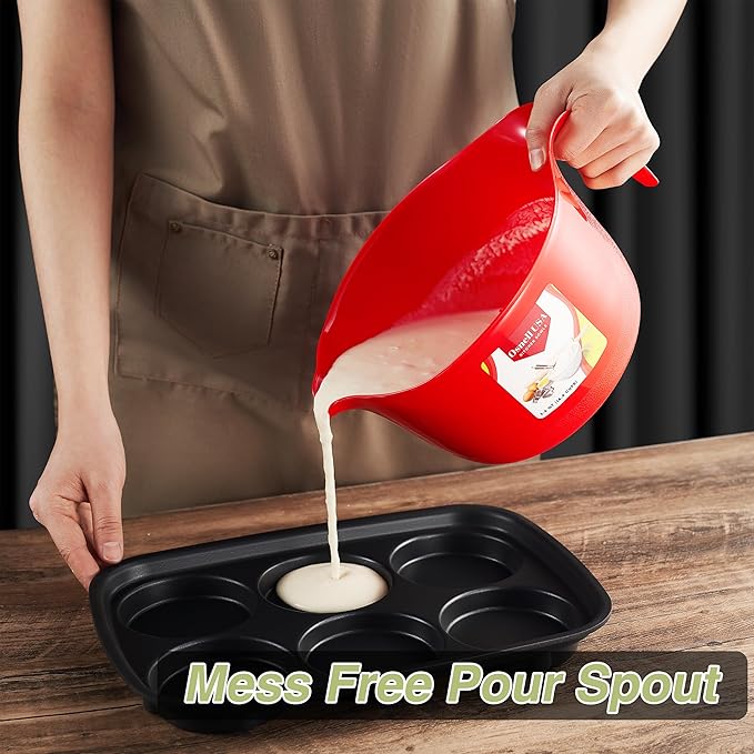 Large Mixing Bowls with Handles 3.6 qt - 2 Pc Plastic Nesting Bowls for Kitchen, Lightweight Batter Bowls, Easy to Clean + 5 Measuring Spoons Set