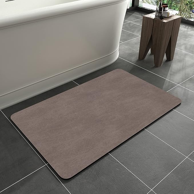 MontVoo -Bath Mat Rug-Rubber Backing Non Slip Quick Dry Absorbent Thin Bathroom Rugs Fit Under Door-Faux Suede Surface Bathroom Floor Mats-Shower Rug for in Front of Bathtub Shower Brown 16"x24"