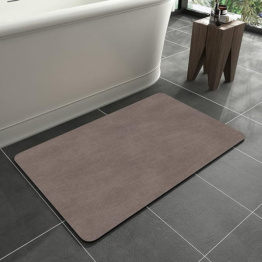 MontVoo -Bath Mat Rug-Rubber Backing Non Slip Quick Dry Absorbent Thin Bathroom Rugs Fit Under Door-Faux Suede Surface Bathroom Floor Mats-Shower Rug for in Front of Bathtub Shower Brown 17"x27.5"