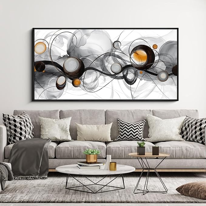 XLSJERST Large Size Frame Wall Art for Living Room - Abstract Artwork Minimalist Painting Modern Black and White Canvas Picture Boho Gray Wall Art