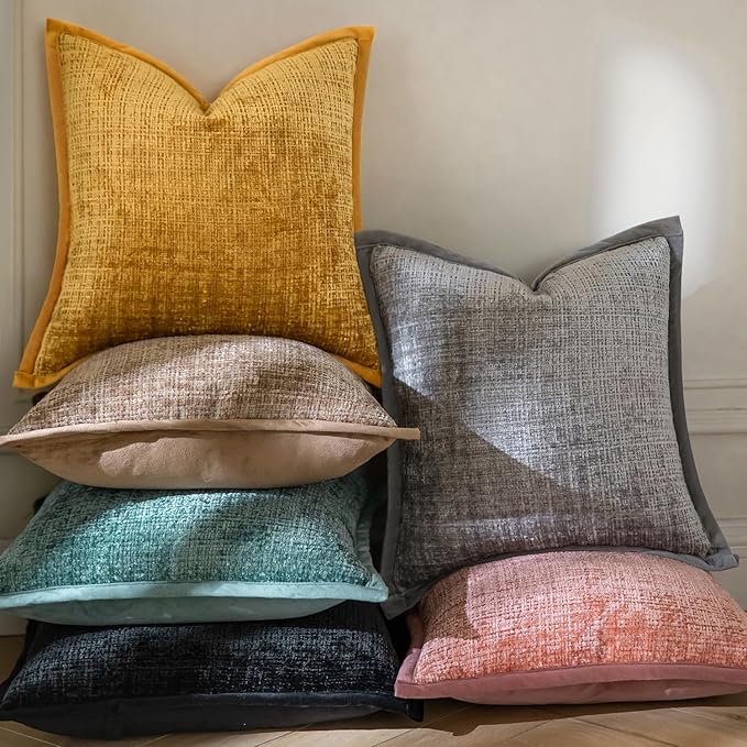 Yaertun Pack of 2 Chenille Textured Decorative Throw Pillow Covers Accent Solid Cushion Cover Soft Cozy Pillow Case with Velvet Back for Couch Sofa Bed Living Room 16x24 Inch Light Grey