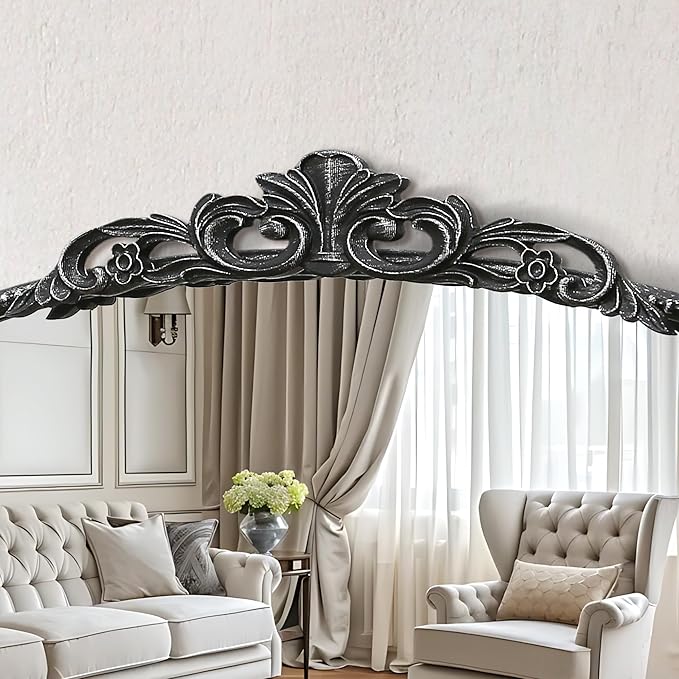 Micasso Black Vintage Wall Mirror: 24"x 32" French Baroque Antique Arched Wall Mounted Mirror - Traditional Ornate Decorative Entryway Mirror for Home Decor/Entryway/Fireplace/Living Room/Hallway