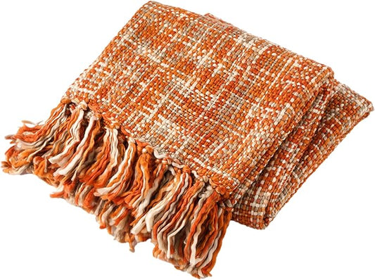 BATTILO HOME Burnt Orange Fall Throw Blanket for Couch Bed, Fall Decorations for Home, Colorful Farmhouse Throw for Autumn Halloween, 50"x60"