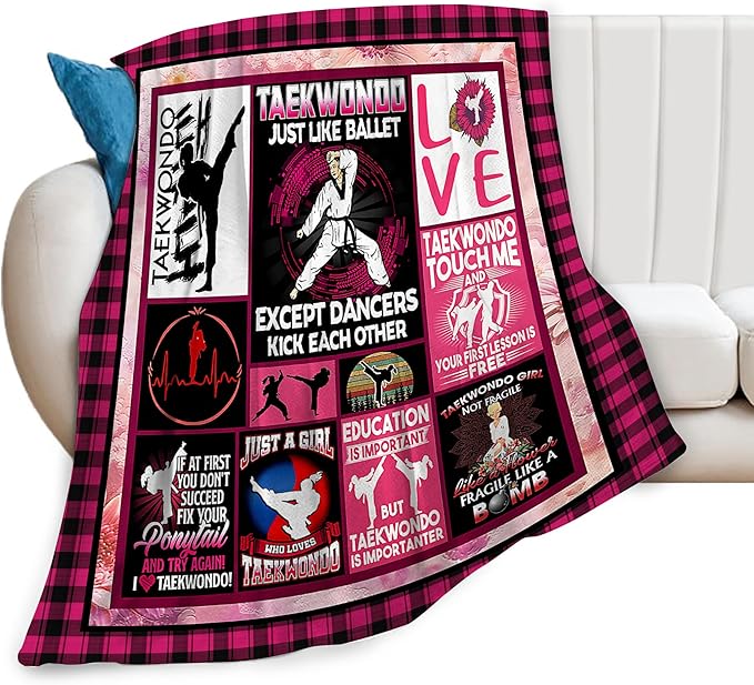 Taekwondo Blanket Taekwondo Throw Blanket Soft Fleece Flannel Tae Kwon Do Bedding Kickboxing Judo Gifts for Women Girls Lovers Adults Stuff Plush for Couch Sofa Bed Room Decor 60"X80"
