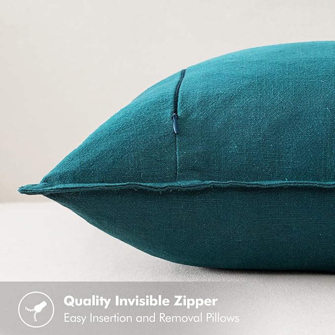 MIULEE Decorative Linen Euro Sham Pillow Covers 24x24 Teal Blue Boho Farmhouse Neutral Couch Throw Pillows for Bed Pack of 2 Accent Coastal Modern Pillowcase Summer Sofa Livingroom Home Decor
