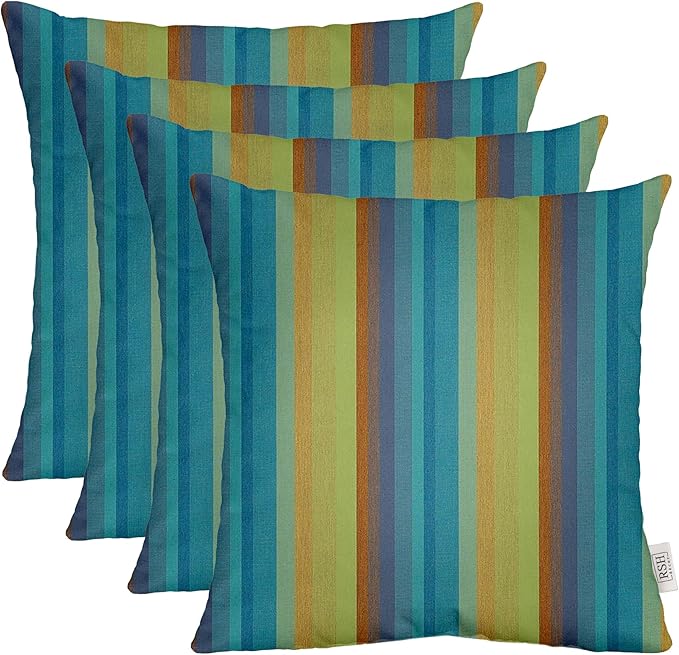 RSH DECOR: Sunbrella Square Throw Pillows Set of 4 | 24" x 24" | Water and Fade-Resistant Performance Fabric | Outdoor Pillow Covers with Down-Alternative Inserts | Astoria Lagoon