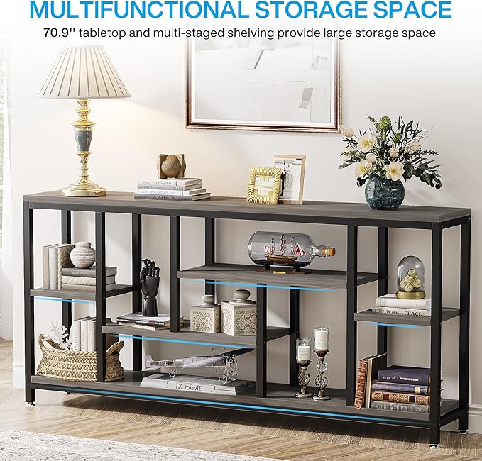Tribesigns Console Sofa Table, 70.9 inch Extra Long Console Table Behind Couch with Storage Shelves, 3-Tier Modern Narrow Entryway Hallway Accent Table for Living Room, Grey