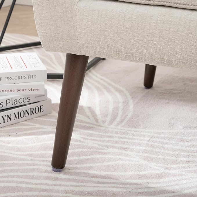 Accent Chair, Comfy Upholstered Living Room Chairs with High Tufted Backrest and Pillow, Wingback Reading Chair with Solid Wood Legs for Bedroom/Office, Chenille Fabric, Beige