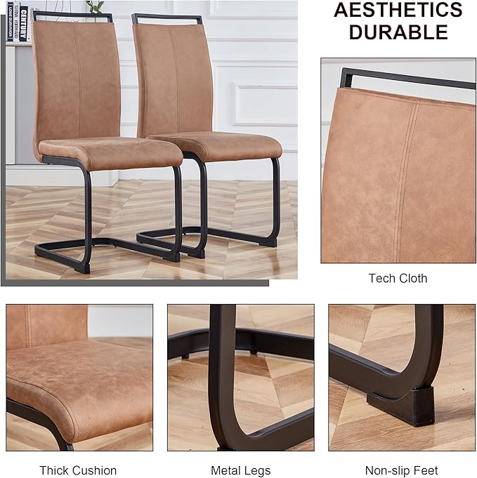 Dining Table Chairs Set for 6, Modern Rectangular Dining Room Table Set PU Leather Upholstered Dining Chairs 71" Dinner Table Set for Kitchen, Dining Room (71 Inch Brown Table+6 Chairs)