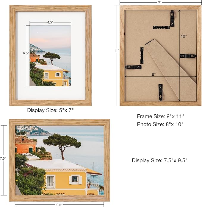 Axeman Solid Oak Wood Frame 8x10 With Mat - Plexiglass & Hanging Hardware Included - Wall & Tabletop Display - Natural