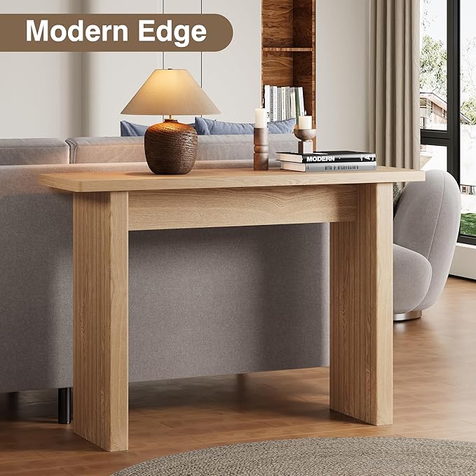 Fluted Entryway Console Table, Wooden Rectangular Sofa Table for Entrance, Narrow Wood Entryway Small Long Entry Table for Hallway, Living Room (Natural)