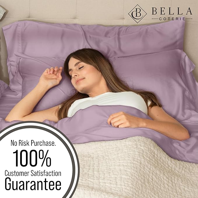 Bella Coterie Luxury Bamboo Viscose Queen Size Sheet Set | 100% Organically Grown | Ultra Soft | Cooling for Hot Sleepers | 18" Deep Pocket [Lilac]