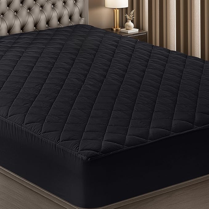 Utopia Bedding Quilted Fitted Mattress Pad, King Size, Elastic Fitted Mattress Topper Protector and Cover Stretches up to 16 Inches Deep, Machine Washable (Black)