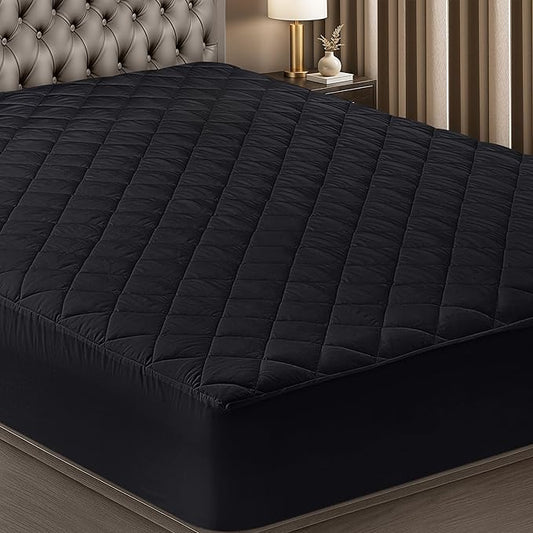 Utopia Bedding Quilted Fitted Mattress Pad, Queen Size, Elastic Fitted Mattress Topper Protector and Cover Stretches up to 16 Inches Deep, Machine Washable (Black)