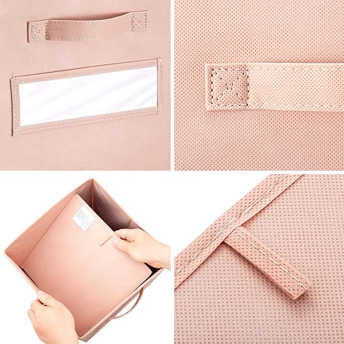 artsdi 13x13x13 storage cube bins(Set of 10) Fabric storage cubes with 10 Labels Window Cards & a Pen, storage cubes 13x13, Collapsible 13 inch cube storage bins, Cubby Organizer Boxes, Pink