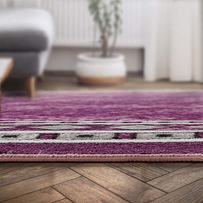 Antep Rugs Alfombras Modern Bordered 8x10 Non-Skid (Non-Slip) Low Profile Pile Rubber Backing Indoor Area Rugs (Purple, 7'10" x 10')