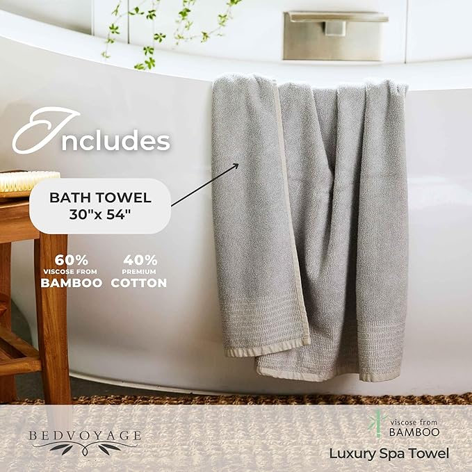 BedVoyage Luxury Bath Towel - Ultra Soft Plush Bathroom Towel - Highly Absorbent Viscose from Bamboo Bath Towels Ultra Soft - Spa Towels for Body - Stone