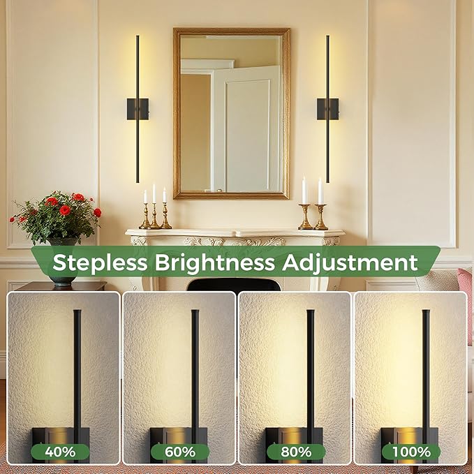 DORESshop Battery Operated Wall Sconces Set of Two with Remote Control, Rechargeable Wall Sconce, 350°Rotate Dimmable Wireless Wall Sconce for Living Room, Hallway, Bedroom, 31.6 Inch, Black(2 Pack)
