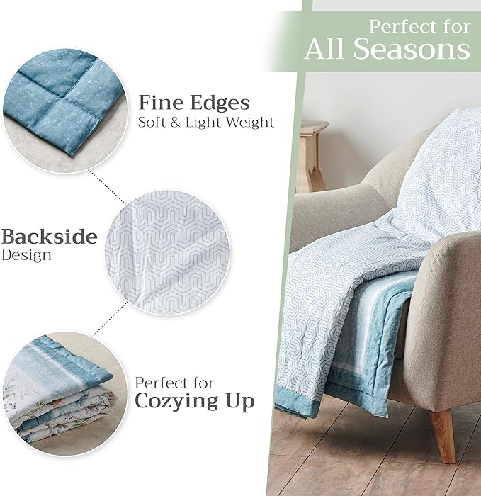 Maison d' Hermine Throw Blanket for Couch Lightweight Soft Warm Breathable Cotton Throw Blankets for Bed Girls Boys Women Men Gifts Sofa Travel Living Room Chair Bedding (50"x60", Ice Florals)