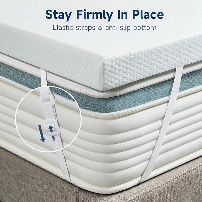 3 Inch Twin Memory Foam Mattress Topper, Cooling Gel Bed Topper with Premium Removable Skin-Friendly Non-Slip Cover, High Density Ventilated Mattress Pad CertiPUR-US & Oeko-Tex Certified, White