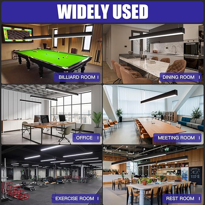 JTT 4FT LED Linear Light, 30W/40W/50W 3CCT 3000K/4000K/5000K CCT Selectable, 6250 LM Linkable Office Shop Light Fixture, ETL Listed Dimmable Architectural LED Suspension Office Lighting Fixture