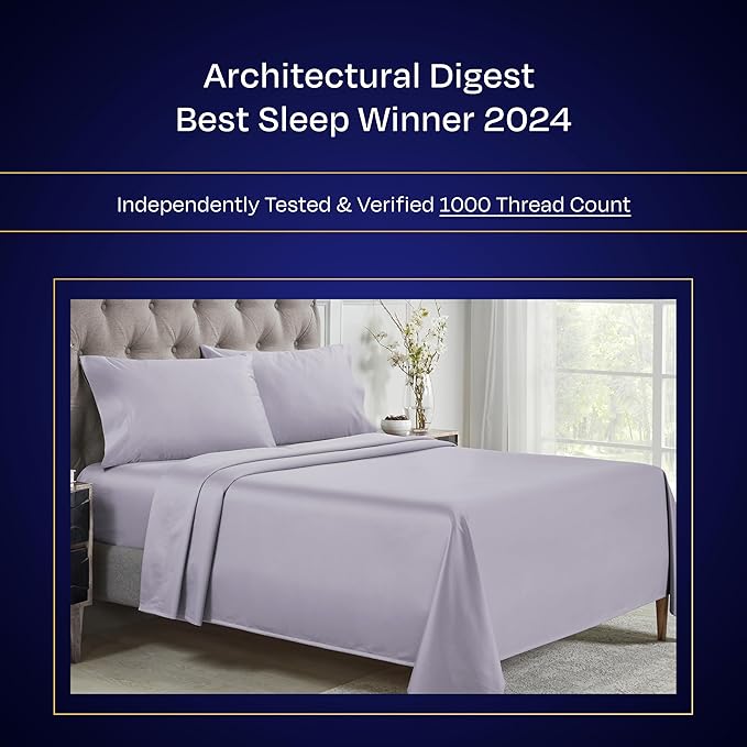 California Design Den Queen Sheet Set - Luxury 1000 Thread Count Sateen, Thick and Natural 100% Cotton Sheets, Deep Pockets, Cool and Durable Bedding Set - Lavender Grey