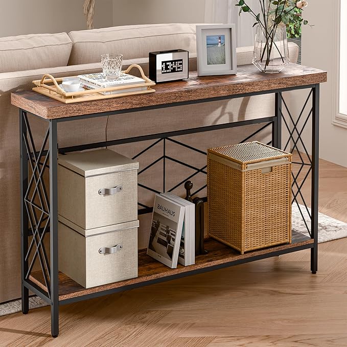50 Inch Narrow Sofa Table, Industrial Long Sofa Table Behind Couch, Entry Console Table with Storage for Entryway, Living Room, Foyer (Classic)