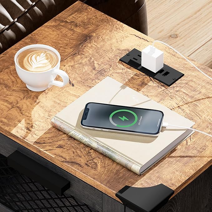 WAMPAT TV Stand Set for 85 inch TV with Charging Station, 3 in 1 Wood Entertainment Center TV Console Table for Living Room, Antique Black