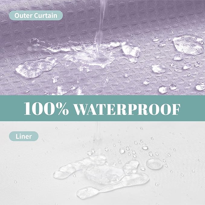 Lavender Extra Long No Hook Waffle Weave Shower Curtain with snap-in Liner Replacement, 230GSM Waterproof Fabric Hotel Shower Curtain Set for Bathroom, Through Mesh Top Window,71Wx86H