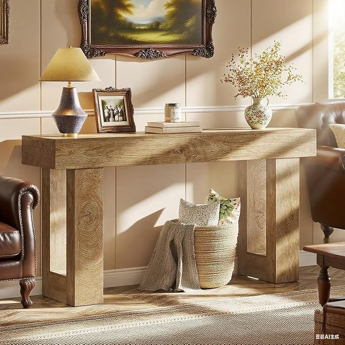63-Inch Long Console Table, Wooden Rectangular Sofa Table Behind The Couch, Farmhouse Entryway Table for Entrance, Hallway