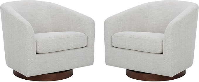 CHITA Swivel Accent Chair, FSC Certified Upholstered Fabric Barrel Chair for Living Room Set of 2, Fully Assembled, Ivory