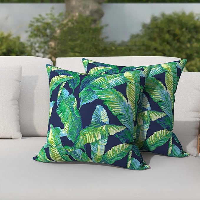 Patio Throw Pillows with Inners, Fade Resistant Square Pillow Pack of 2, Decorative Garden Cushions for Home, 18x18 Inch,Hanalei Lagoon