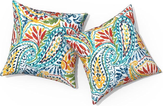 Outdoor Pillows for Patio Furniture 18x18 inch, Square Outdoor Throw Pillows with Inserts, Decorative Toss Pillows for Garden Couch Home Sofa Office Chair, Pack of 2, Paisley Multi