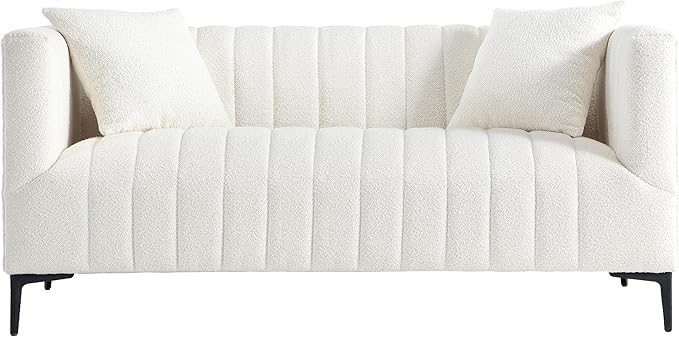 Get Set Style Modern Accent Sofa,Tufted Boucle Upholstered Sherpa Deep Seat Cloud Sofas,Comfy 3 Seater Couch with 2 Pillows for Living Room Apartment Office Lounge Studio (White)