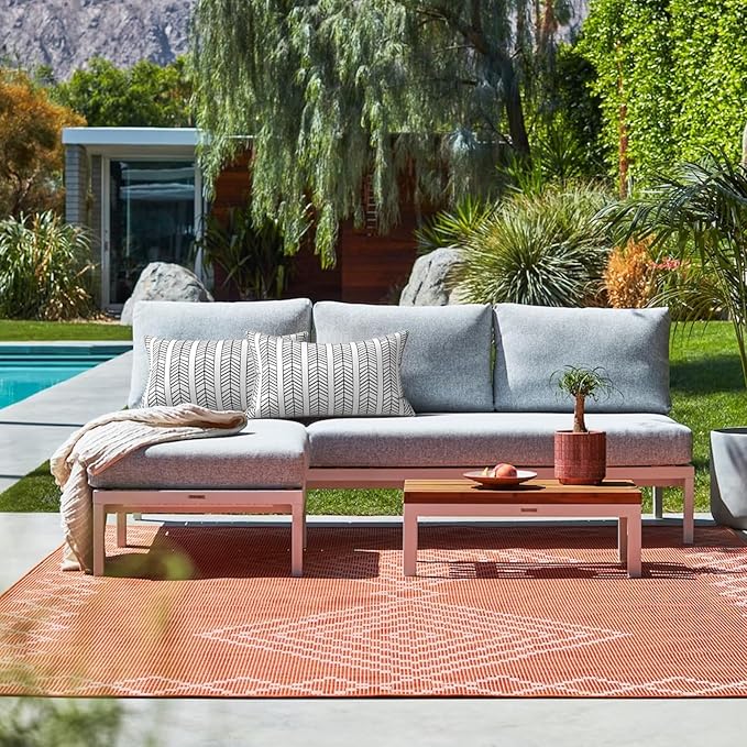 LVTXIII Set of 2 Outdoor Lumbar Pillows for Patio Furniture with White Piping, 12"x20" Fade Resistant Patio Lumbar Pillows with Inserts for Home Coach Sofa Use, Herringbone Black White