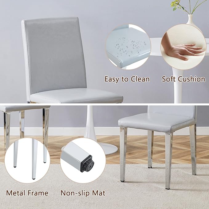 Glass Dining Table Set for 6, 63” Kitchen Table Set for 6, Modern Dining Room Table Set with Upholstered Chairs, Tempered Glass Tabletop with Y Shape Base