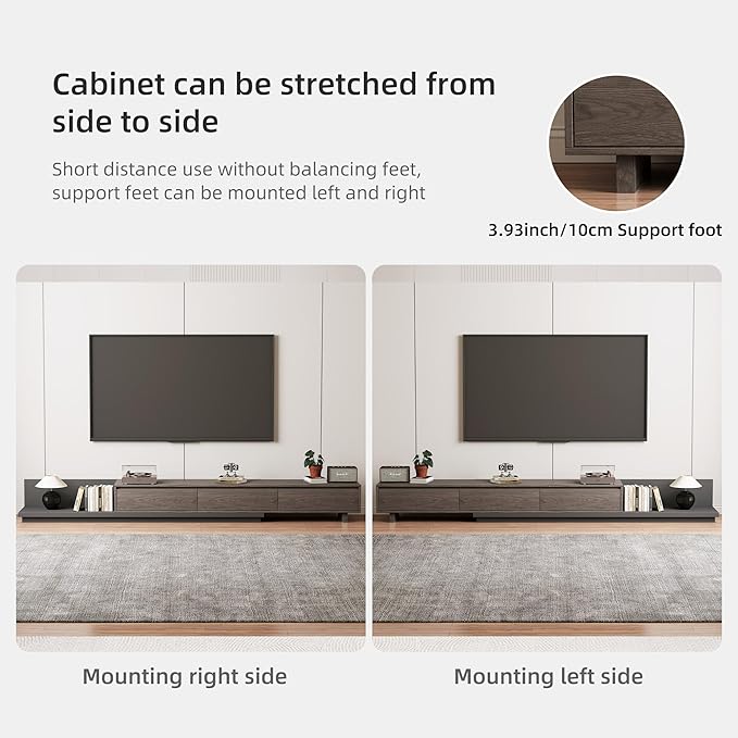 Adjustable TV Stand with 3 Drawers - Mid-Century Modern Extendable Entertainment Center for Living Room or Bedroom(78.7–130"), Stylish Black Walnut Media Console