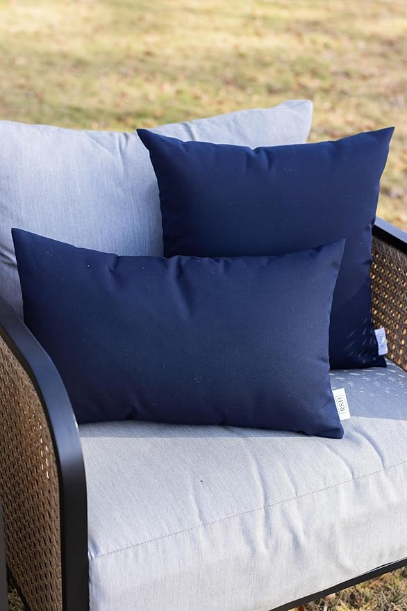 RSH DECOR: Sunbrella Square Throw Pillows Set of 2 | 24" x 24" | Water and Fade-Resistant Performance Fabric | Outdoor Pillow Covers with Down-Alternative Inserts | Canvas Navy Blue