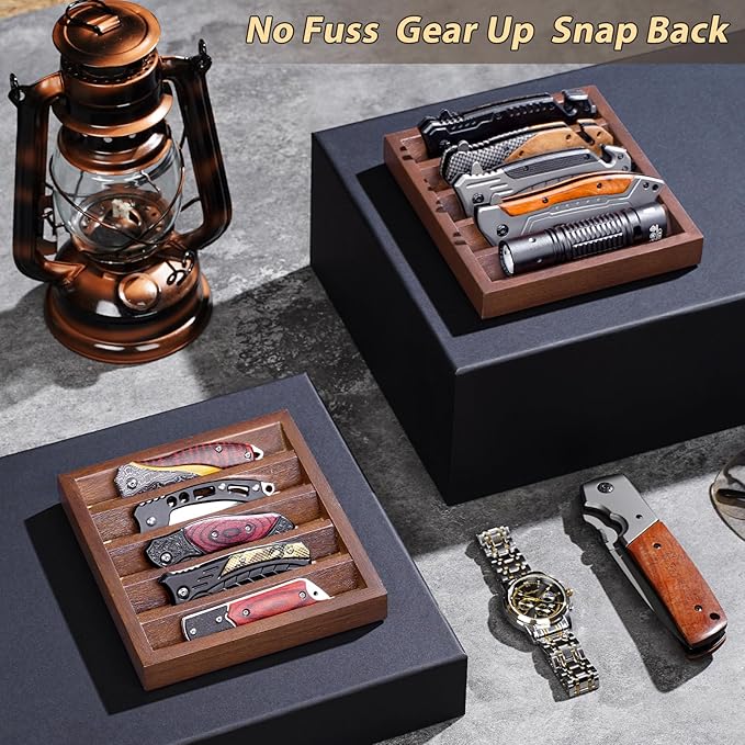 Knife Display Case Knife Holder for Pocket Knife Case Storage, Edc Tray Fits Edc Flashlight (Walnut,1 Pack)