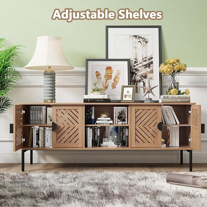 ARTPOWER 63" Modern TV Stands for Living Room, Long Entertainment Center with Storage, TV Console for 55 60 65 70 Inch TV, Bedroom TV Cabinet with Doors, Wood Media Console, Television Stand, Wood