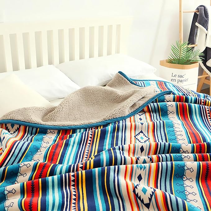 UKELER Boho Sherpa Throw Blanket Queen Size 80'' x 90'', Southwestern Aztec Throw Blanket for Bed/Couch/Sofa/Camping, Great Gift for Mother's Day, Father's Day, Thanksgiving, Christmas,New Year's Day