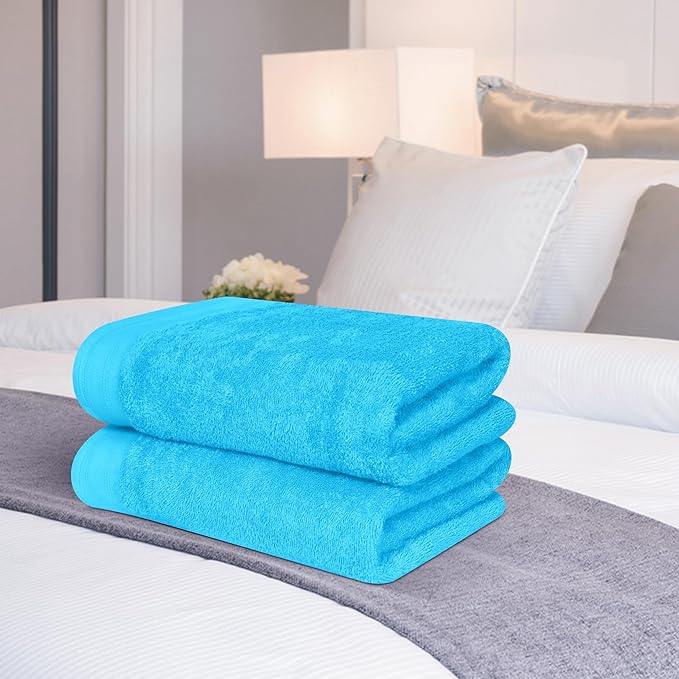 Cotton 2 Pack Oversized Bath Towel Set 28x55 inches, Large Bath Towels, Ultra Absorbant Compact Quickdry & Lightweight Towel, Ideal for Gym Travel Camp Pool - Turquoise Blue