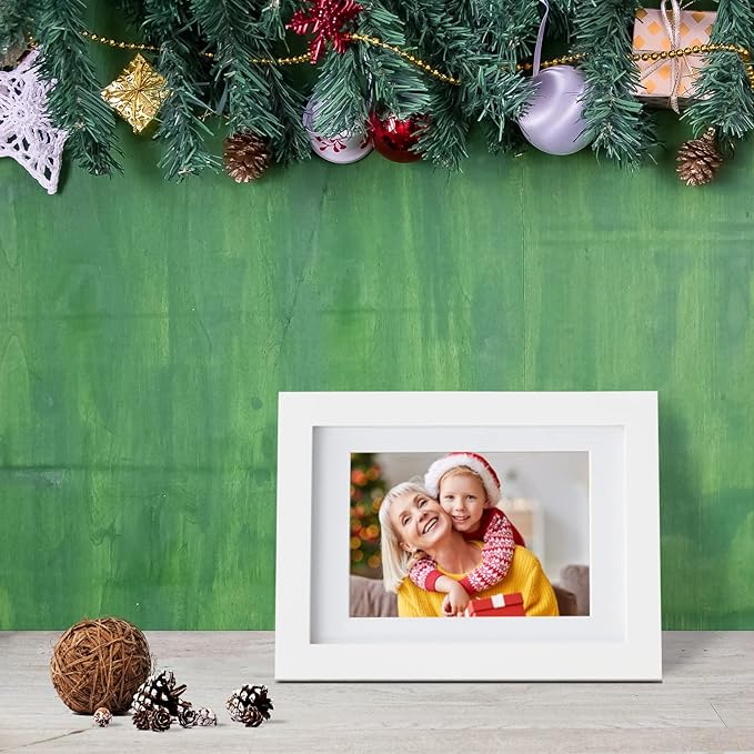 Egofine 5x7 Picture Frame Made of Solid Wood, Covered by Plexiglass Display Pictures 3.5x5/4x6 with Mat or 5x7 Without Mat for Table Top Display and Wall Mounting Photo Frame, White