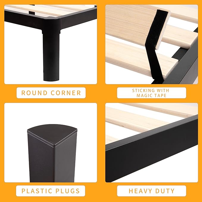 MAF 14 Inch King Platform Bed Frames with Wooden Slats, Black 3500 Lbs Heavy Duty Metal Bed Frame with Anti-Collision Round Legs, No Box Spring Needed, Easy Assembly