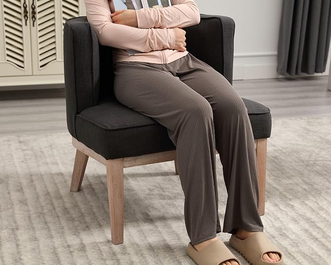 Comfy Barrel Chair Mid Century Modern Accent Chair with Solid Wood Leg Upholstered Reading Chairs Linen Fabric Waiting Room Round Side Chairs for Living Room Bedroom Office, Charcoal