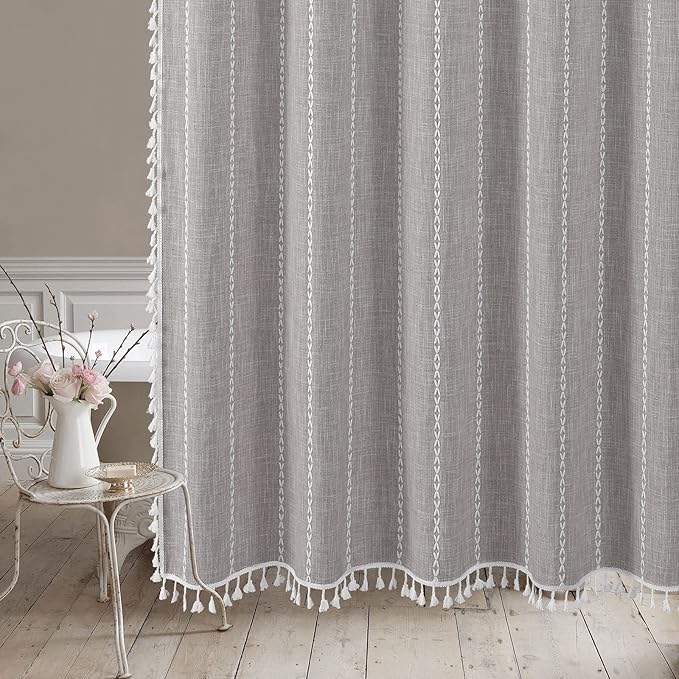 MitoVilla Grey Small Stall Shower Curtain 36 x 72, Half Size Narrow Polyester Linen Fabric Shower Curtains for Boho Farmhouse Bathroom Decor, Wrinkle Resistant Cloth Shower Curtain