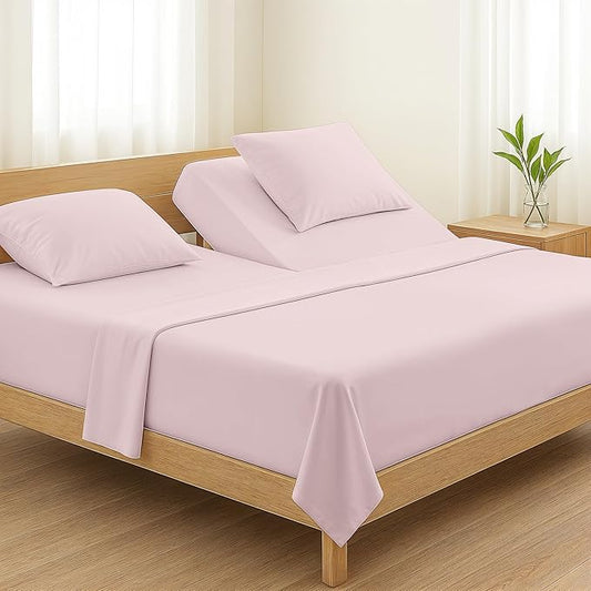 TEXAS LINEN CO. Egyptian Cotton Split King Sheet Set - 800 Thread Count 5 PC Blush Sheets for Adjustable Bed, Extra Long Staple Silky Soft Cooling Sheets, Luxury 16" Deep Pocket Hotel Bed Sheet Set