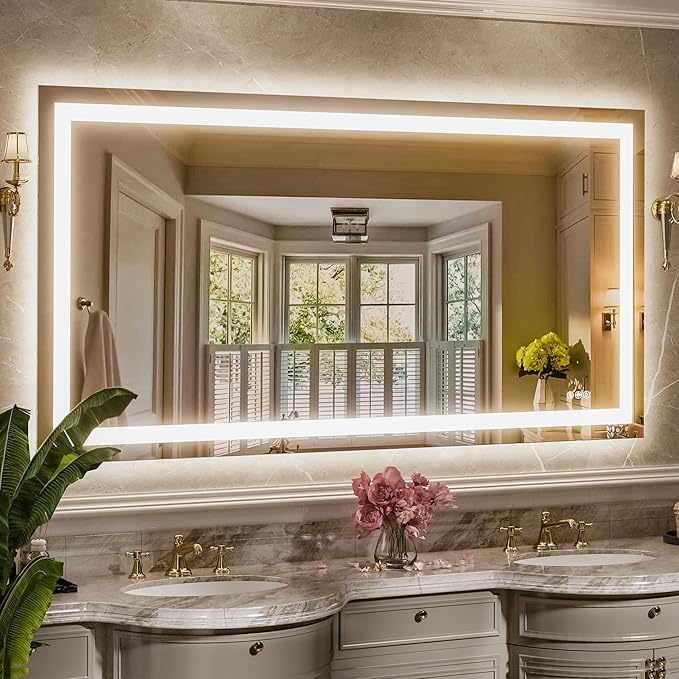 Antok 72"x 36" LED Bathroom Mirror with Lights, Anti-Fog, Dimmable, Lighted Vanity Mirror with Tempered Glass, Memory Function, 3 Light Modes, Safe Use, Horizontal, Vertical