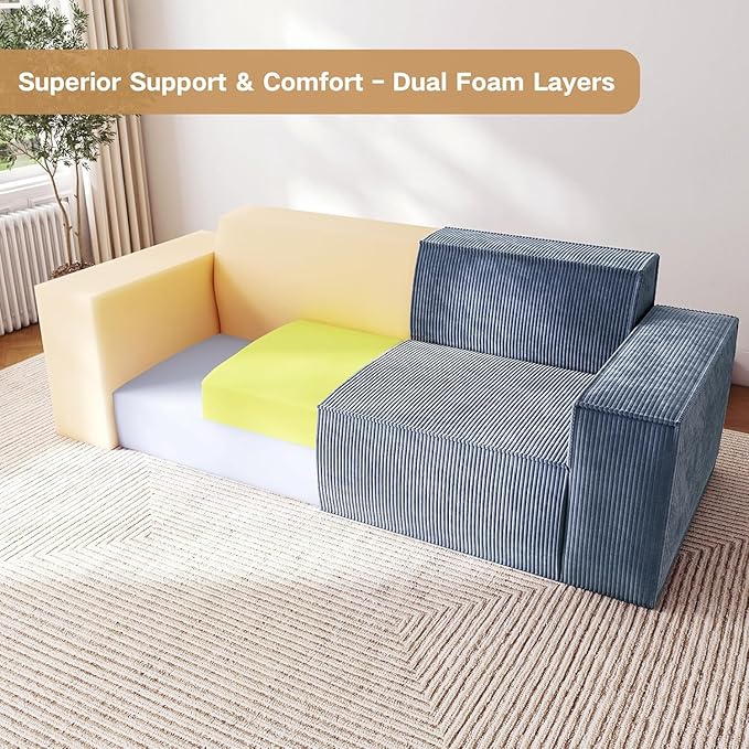 Sofa-in-a-Box, Memory Foam 2 Seater Sofa Couch, No Installation & Easy to Move, Modern Living Room Sofa Couch with Corduroy Fabric,Small Love Seat Sofa for Bedroom Apartment Home Office,Grey