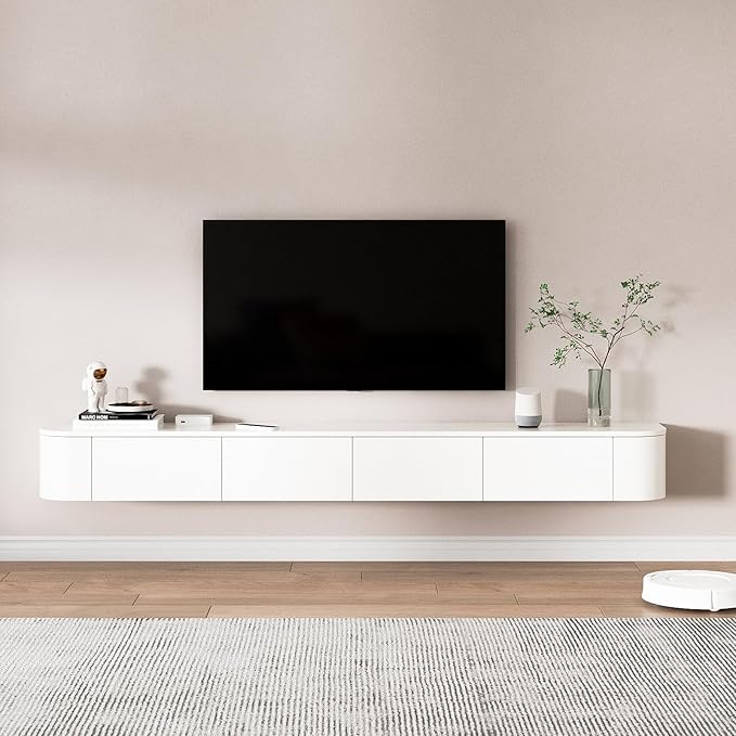 Floating TV Stand,Wall Mounted TV Shelf,Modern Entertainment Center Media Console with Storage for Bedroom,Living Room (White, 94.5IN)